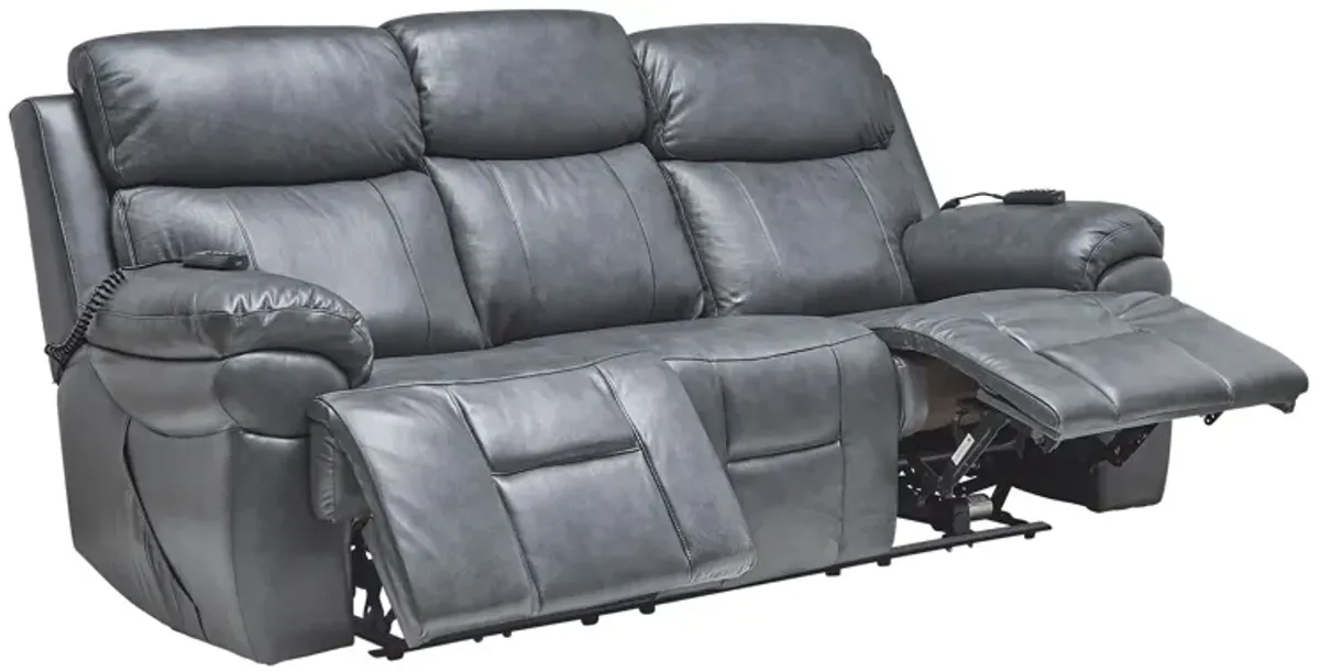 Vega Leather Triple Power Reclining Sofa with Drop Down Table, Heat & Massage