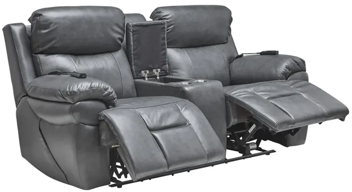 Vega Leather Triple Power Reclining Console Loveseat with Heat & Massage