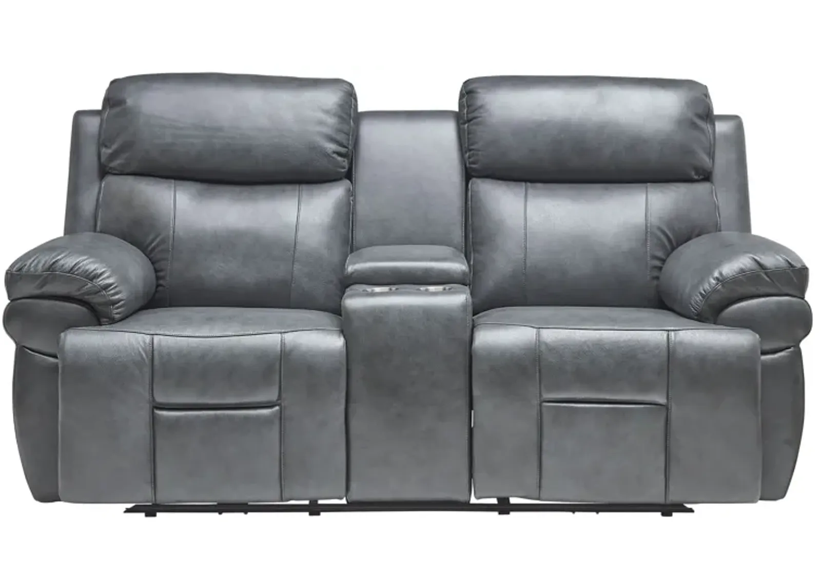 Vega Leather Triple Power Reclining Console Loveseat with Heat & Massage