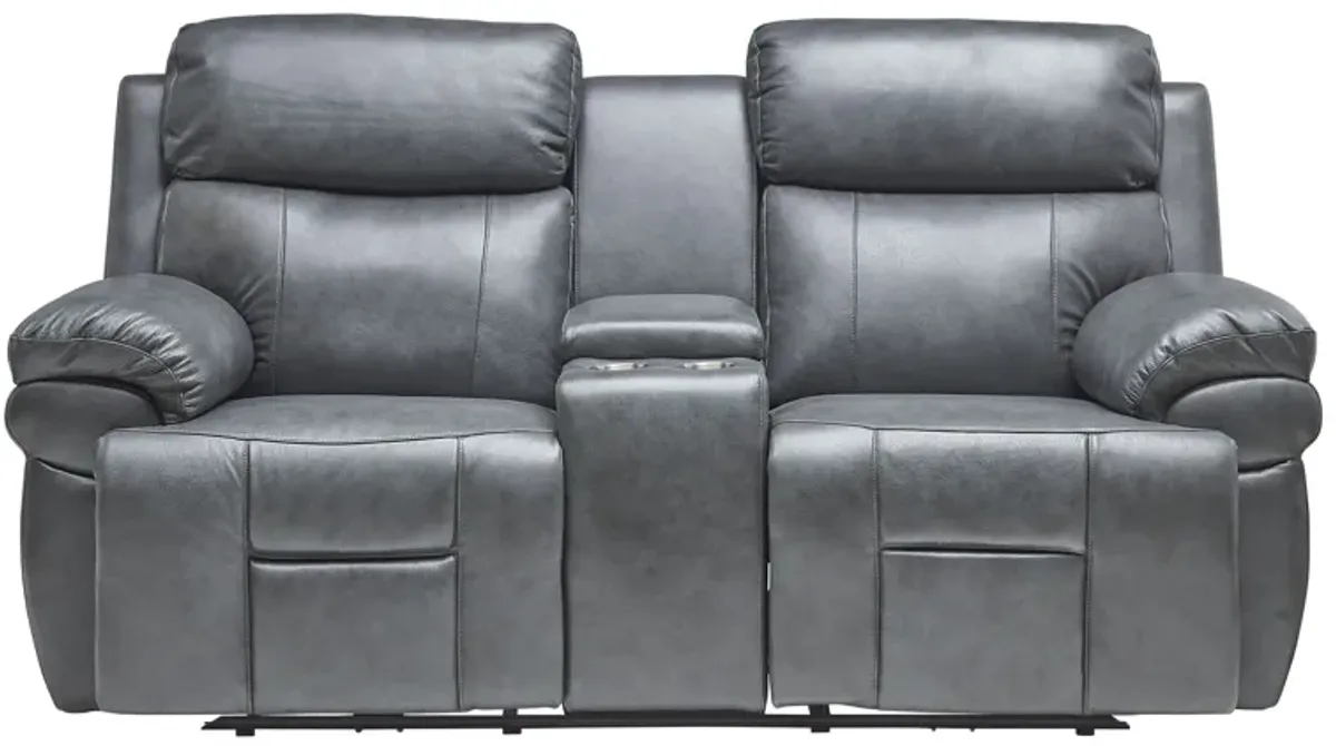 Vega Leather Triple Power Reclining Console Loveseat with Heat & Massage