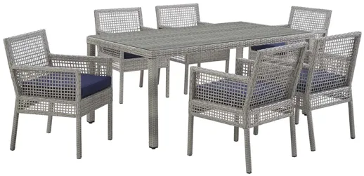 Aura 7 Piece Outdoor Patio Wicker Rattan Set in Gray Navy