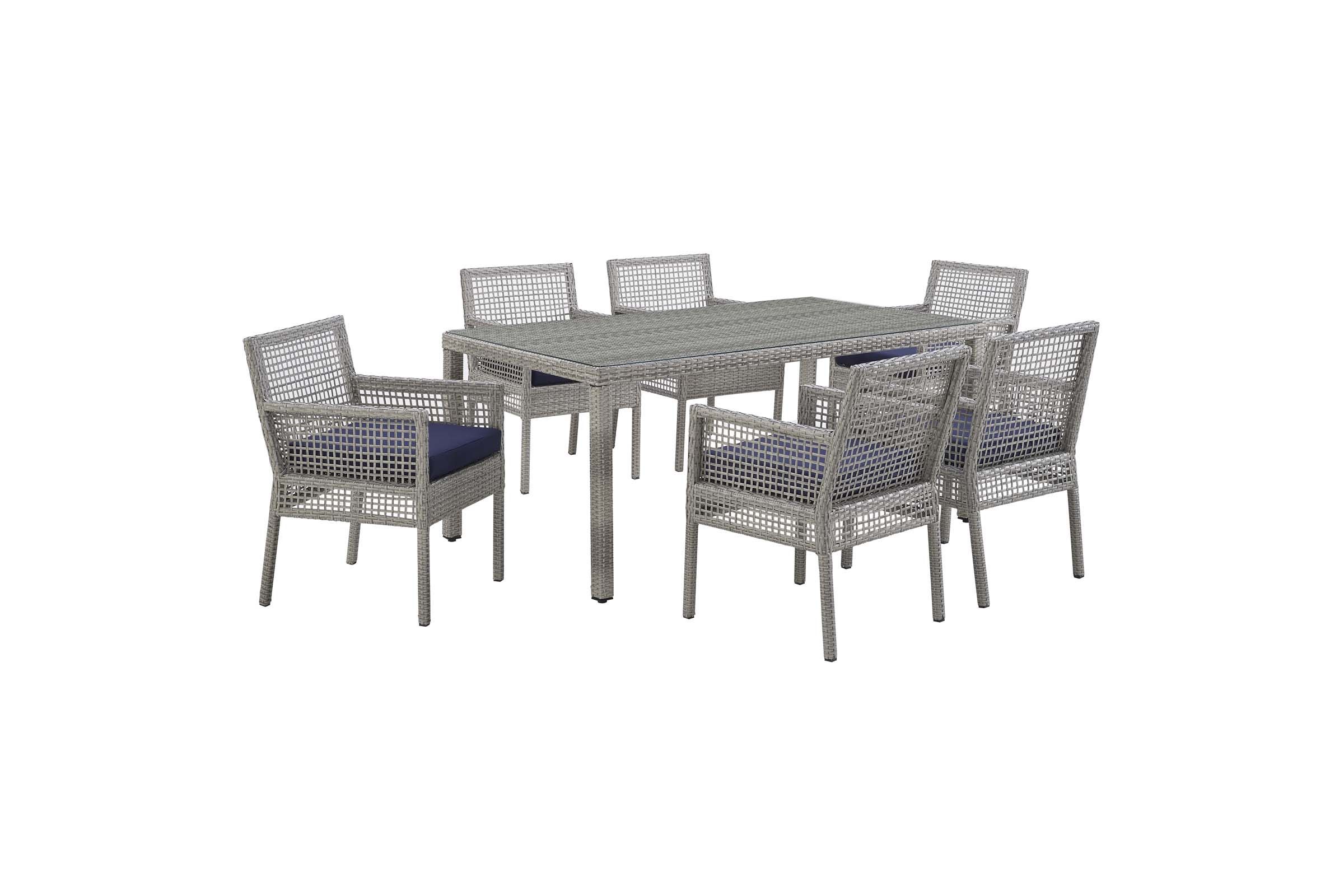 Aura 7 Piece Outdoor Patio Wicker Rattan Set in Gray Navy