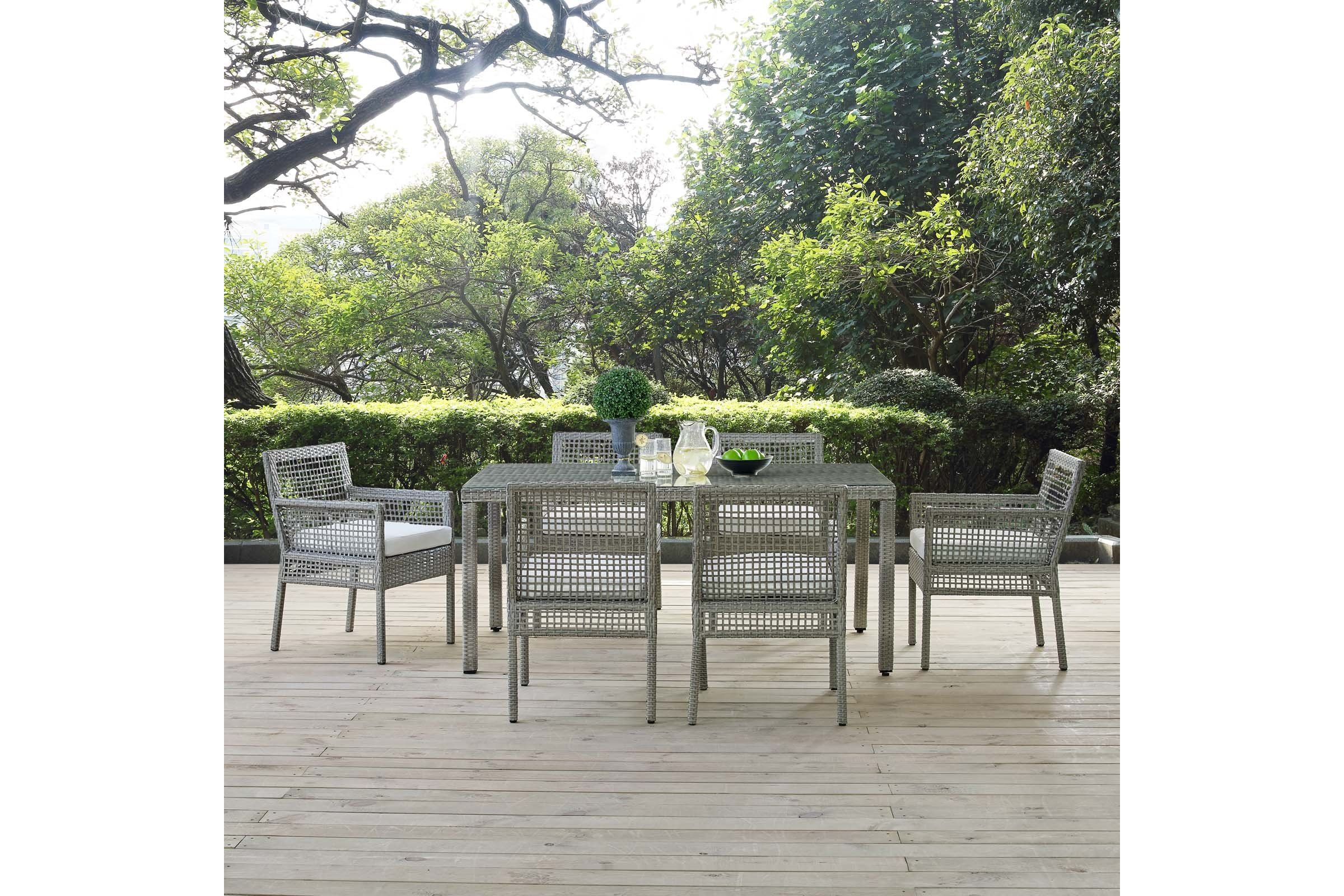 Aura 7 Piece Outdoor Patio Wicker Rattan Set in Gray White