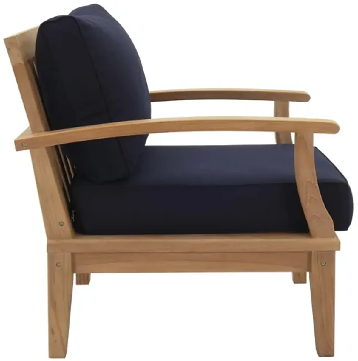 Marina Outdoor Patio Teak Armchair in Natural Navy