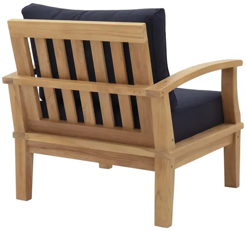 Marina Outdoor Patio Teak Armchair in Natural Navy