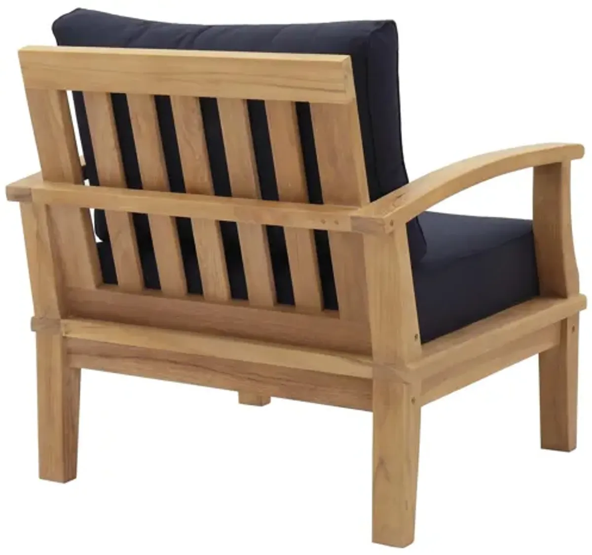 Marina Outdoor Patio Teak Armchair in Natural Navy