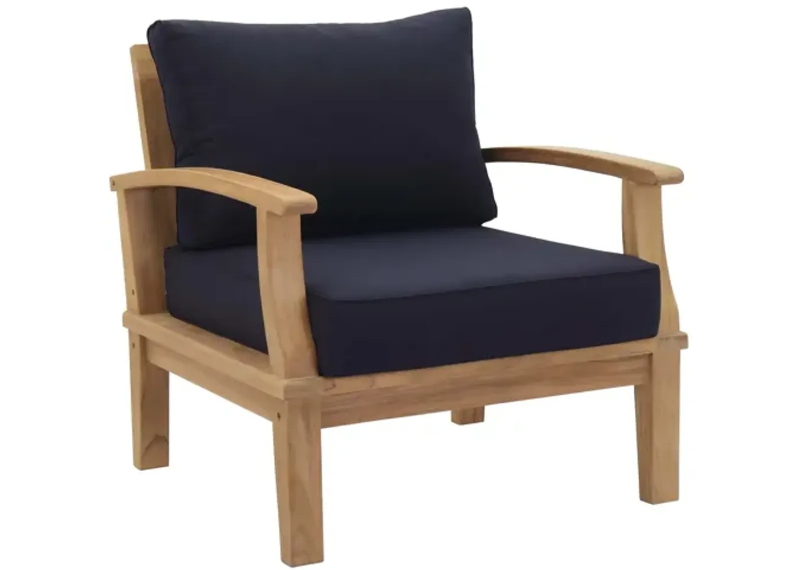 Marina Outdoor Patio Teak Armchair in Natural Navy