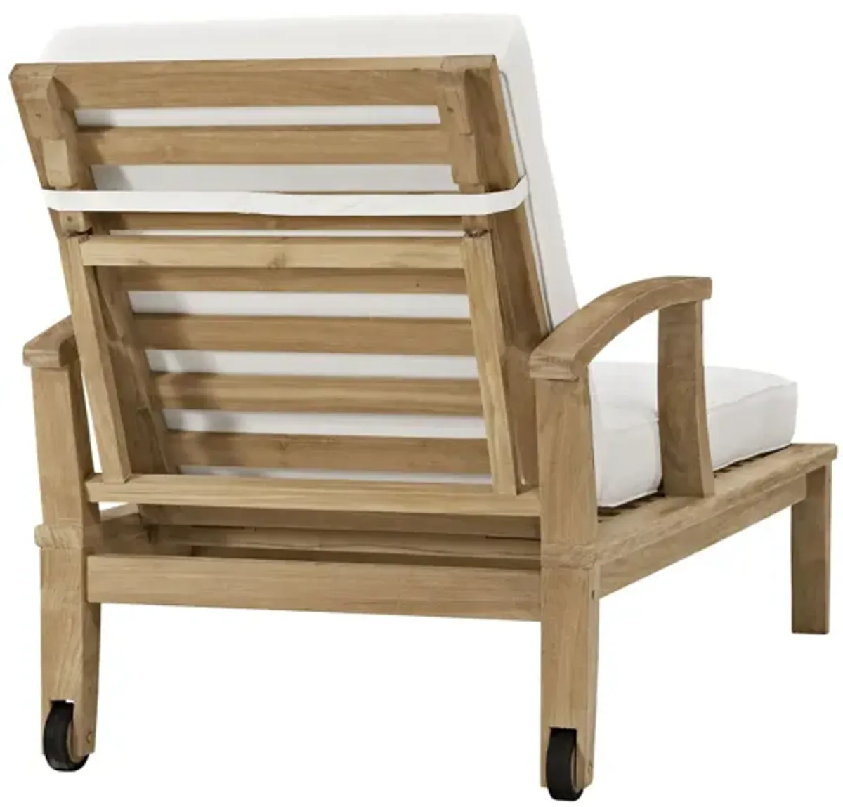 Marina Outdoor Patio Teak Single Chaise in Natural White