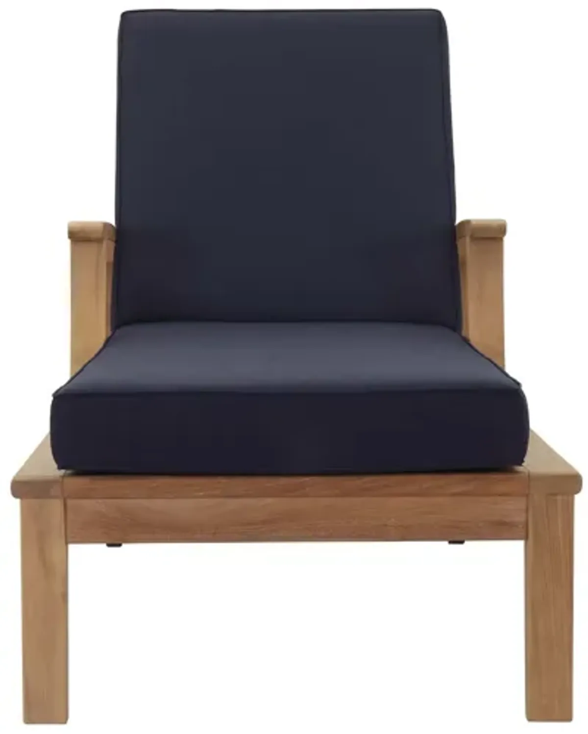 Marina Outdoor Patio Teak Single Chaise in Natural Navy