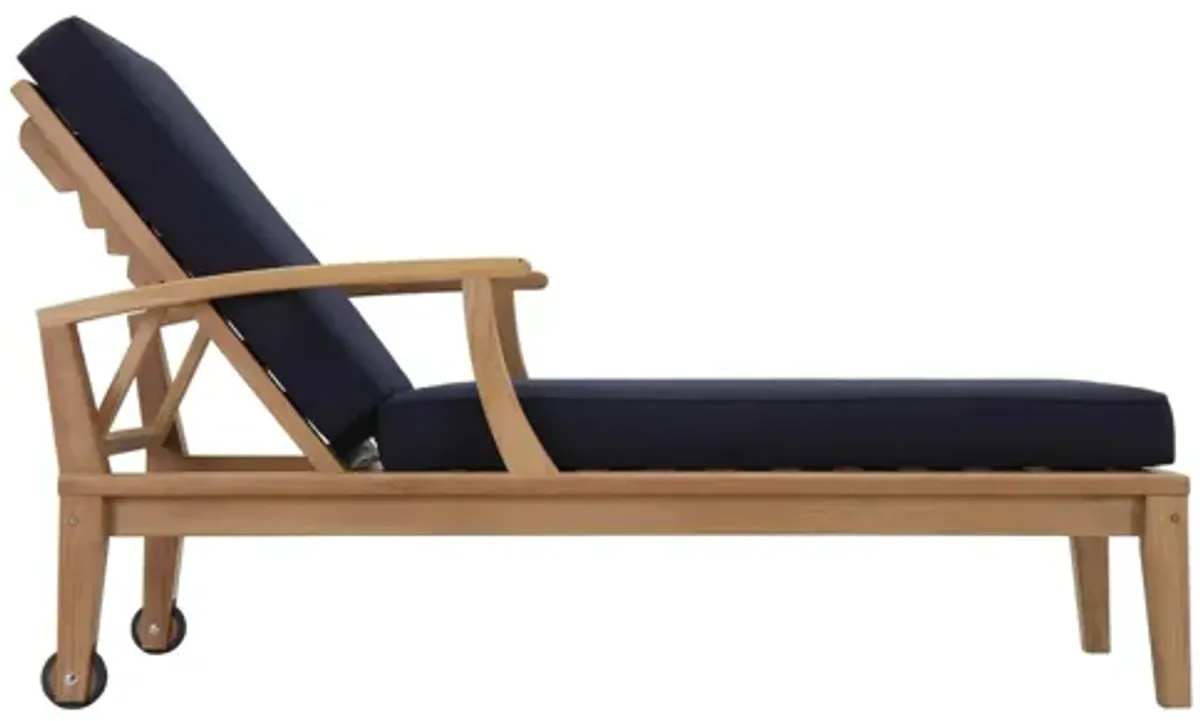 Marina Outdoor Patio Teak Single Chaise in Natural Navy