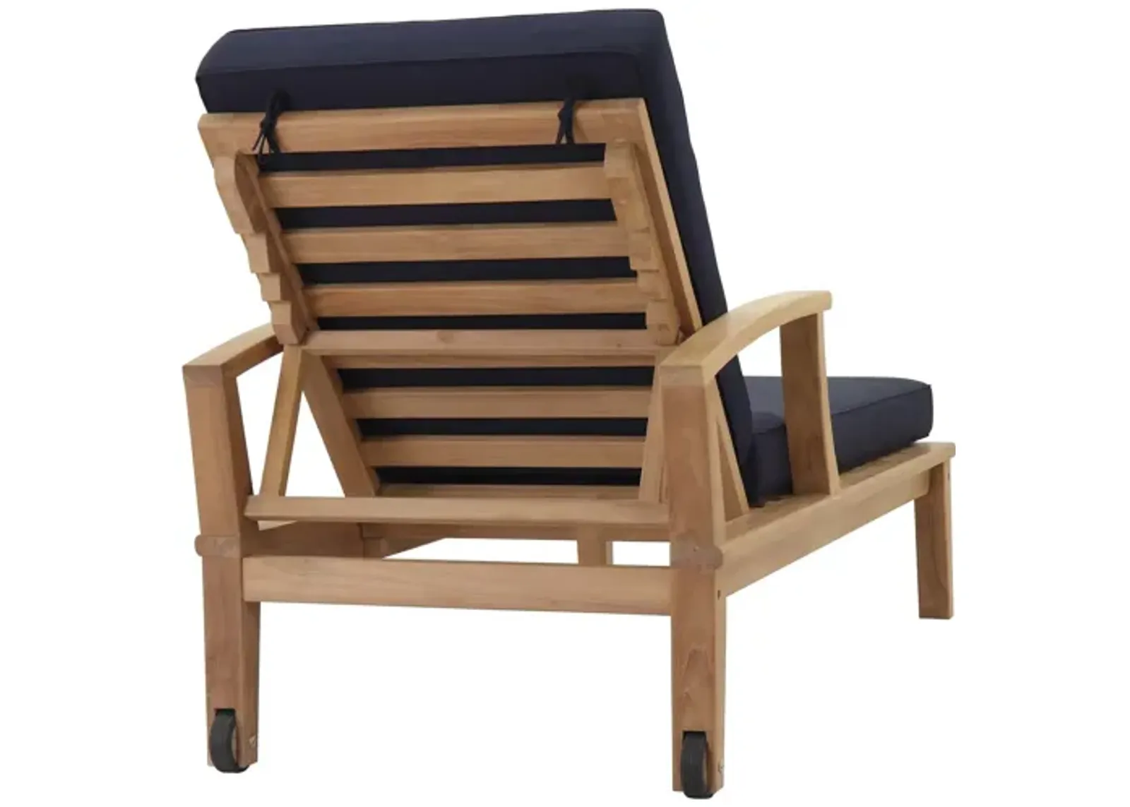 Marina Outdoor Patio Teak Single Chaise in Natural Navy