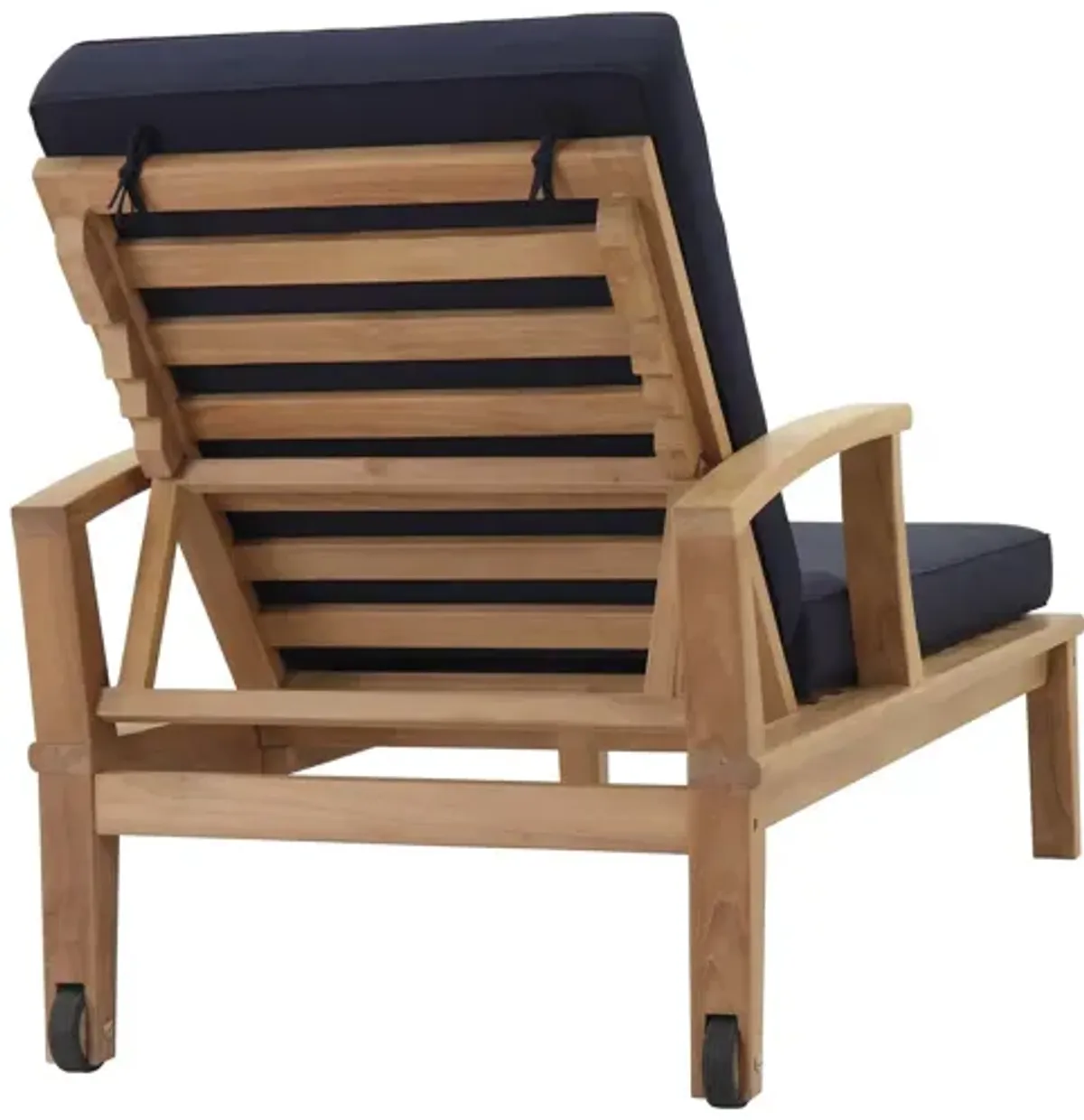 Marina Outdoor Patio Teak Single Chaise in Natural Navy