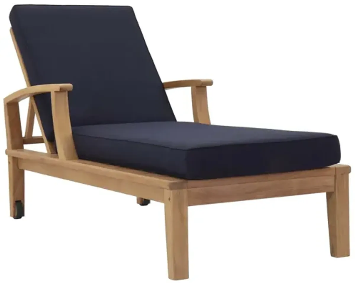 Marina Outdoor Patio Teak Single Chaise in Natural Navy