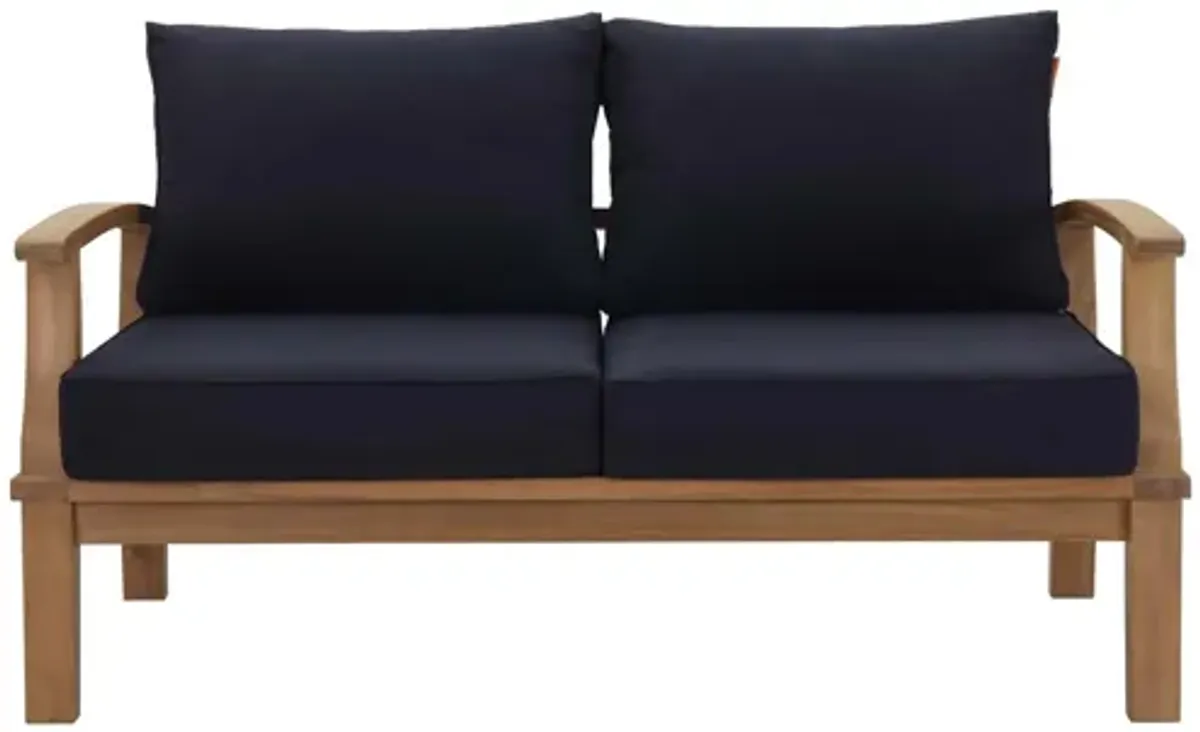 Marina Outdoor Patio Teak Loveseat  in Natural Navy