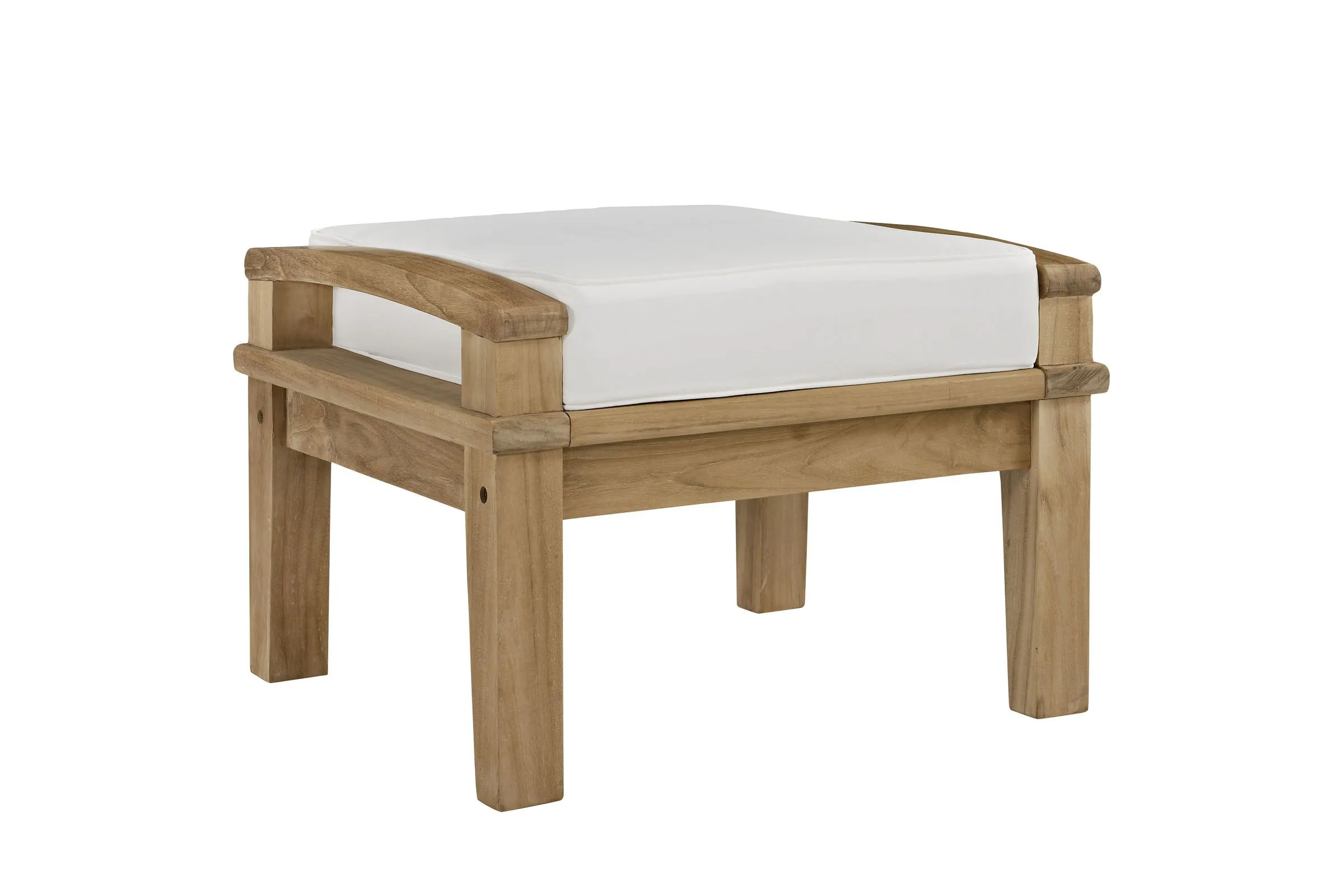 Marina Outdoor Patio Teak Ottoman in Natural White