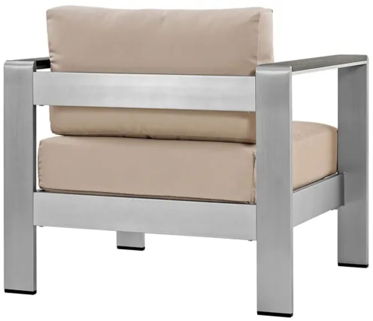 Shore Outdoor Patio Aluminum Armchair in Silver Beige