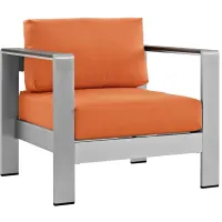 Shore Outdoor Patio Aluminum Armchair in Silver Orange