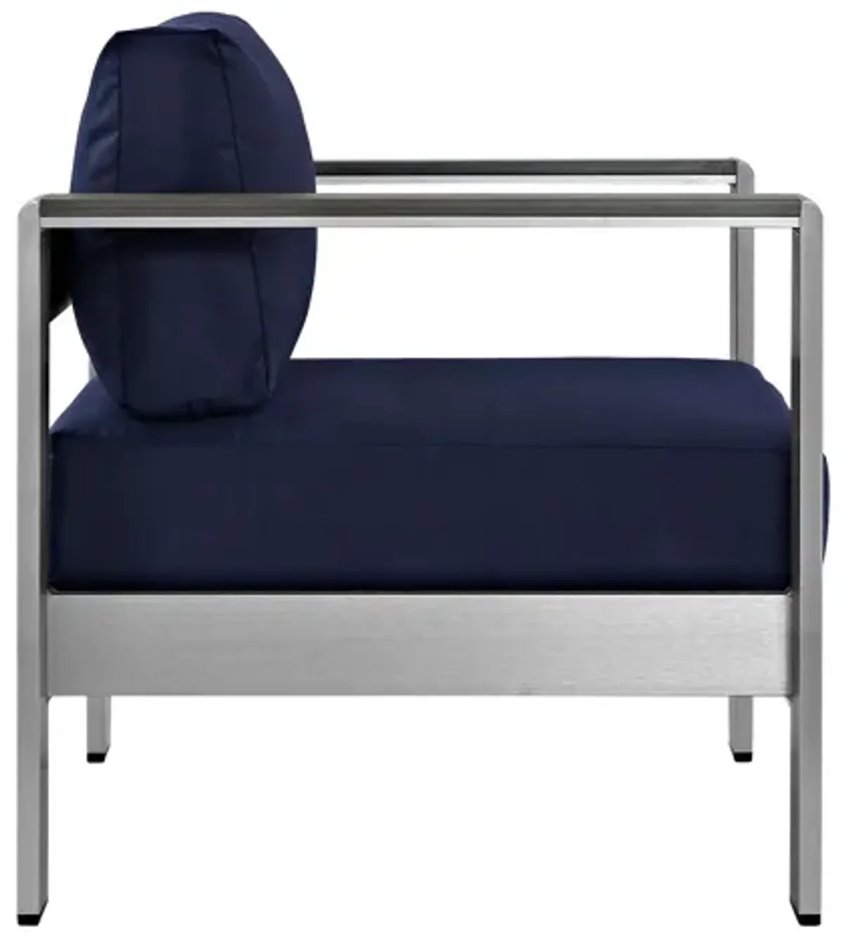 Shore Outdoor Patio Aluminum Armchair in Silver Navy