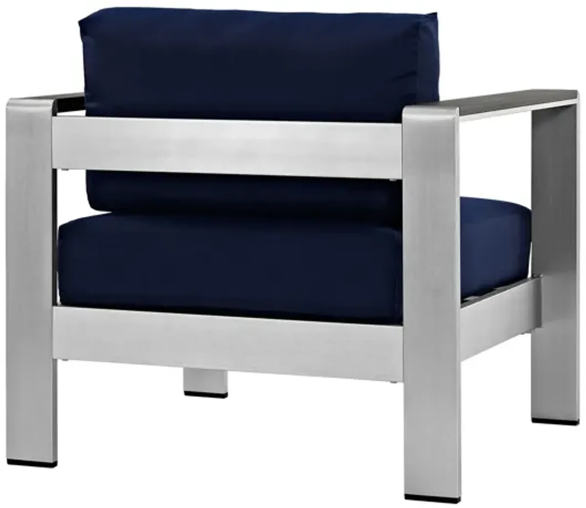 Shore Outdoor Patio Aluminum Armchair in Silver Navy