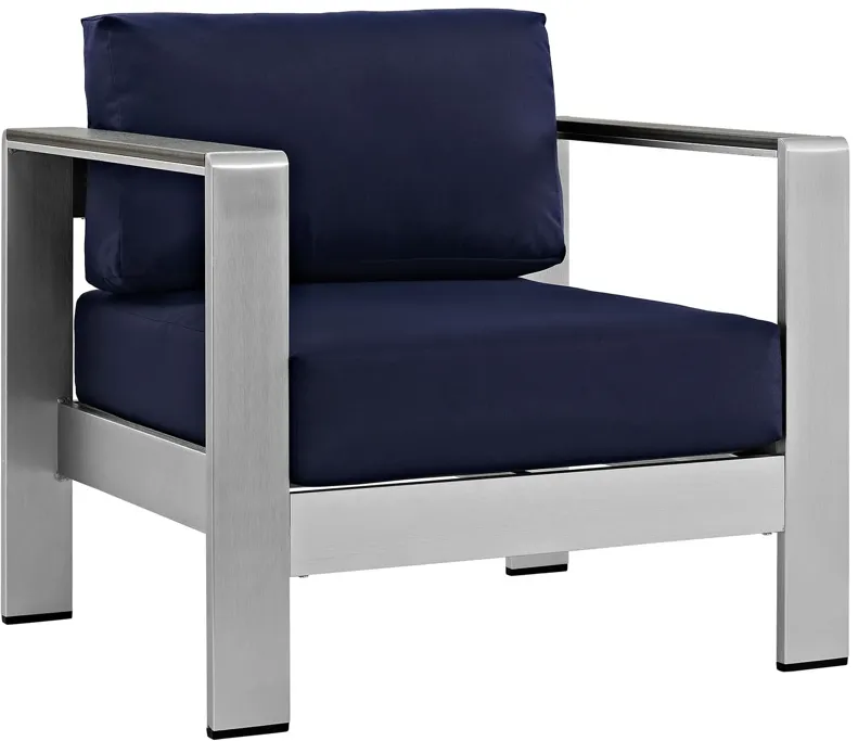 Shore Outdoor Patio Aluminum Armchair in Silver Navy