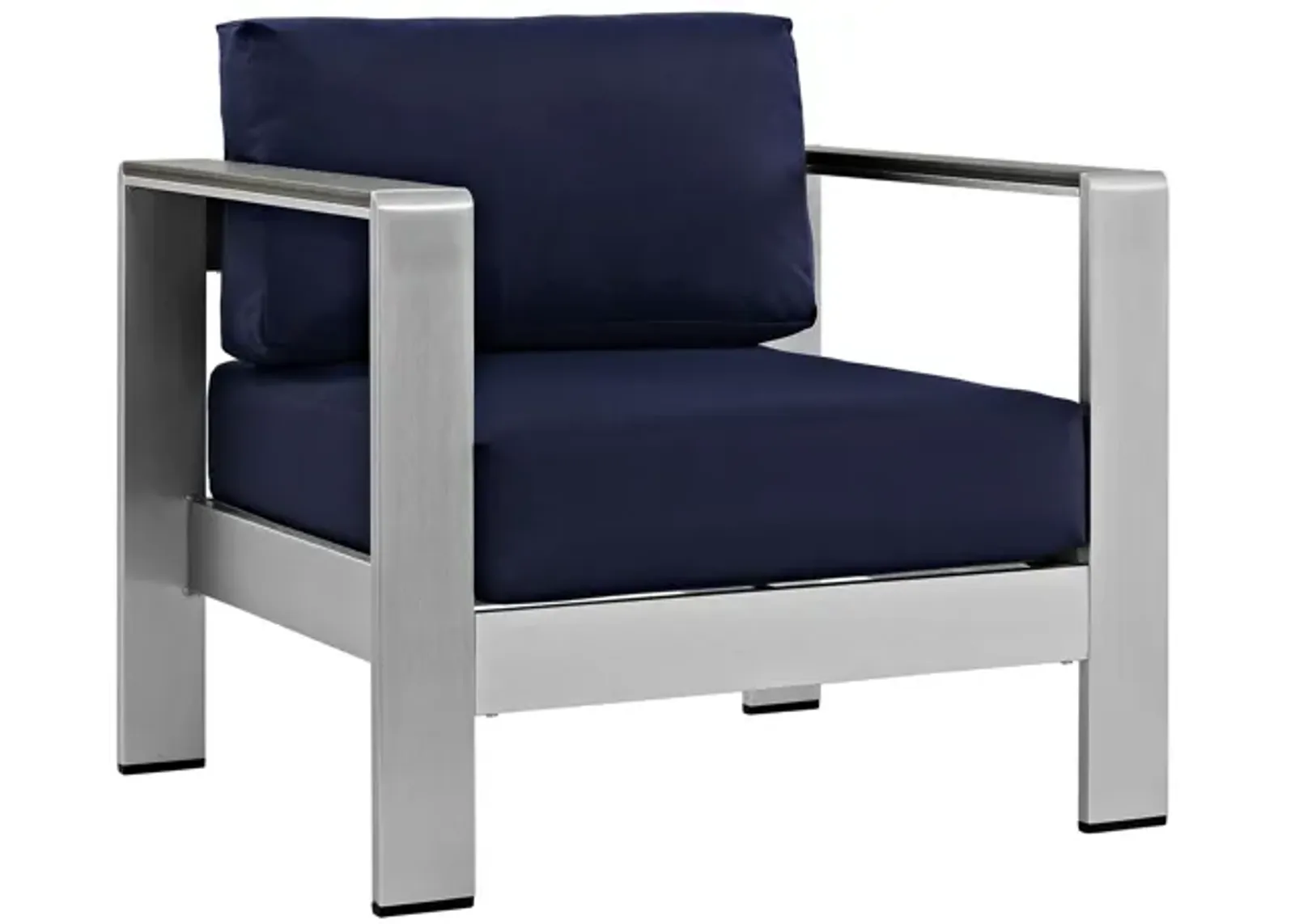 Shore Outdoor Patio Aluminum Armchair in Silver Navy