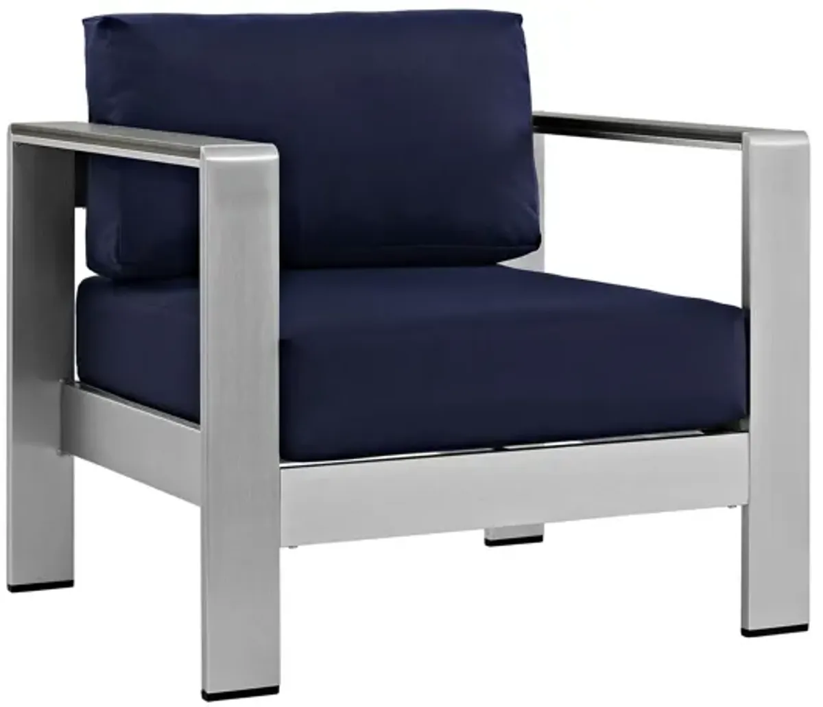 Shore Outdoor Patio Aluminum Armchair in Silver Navy