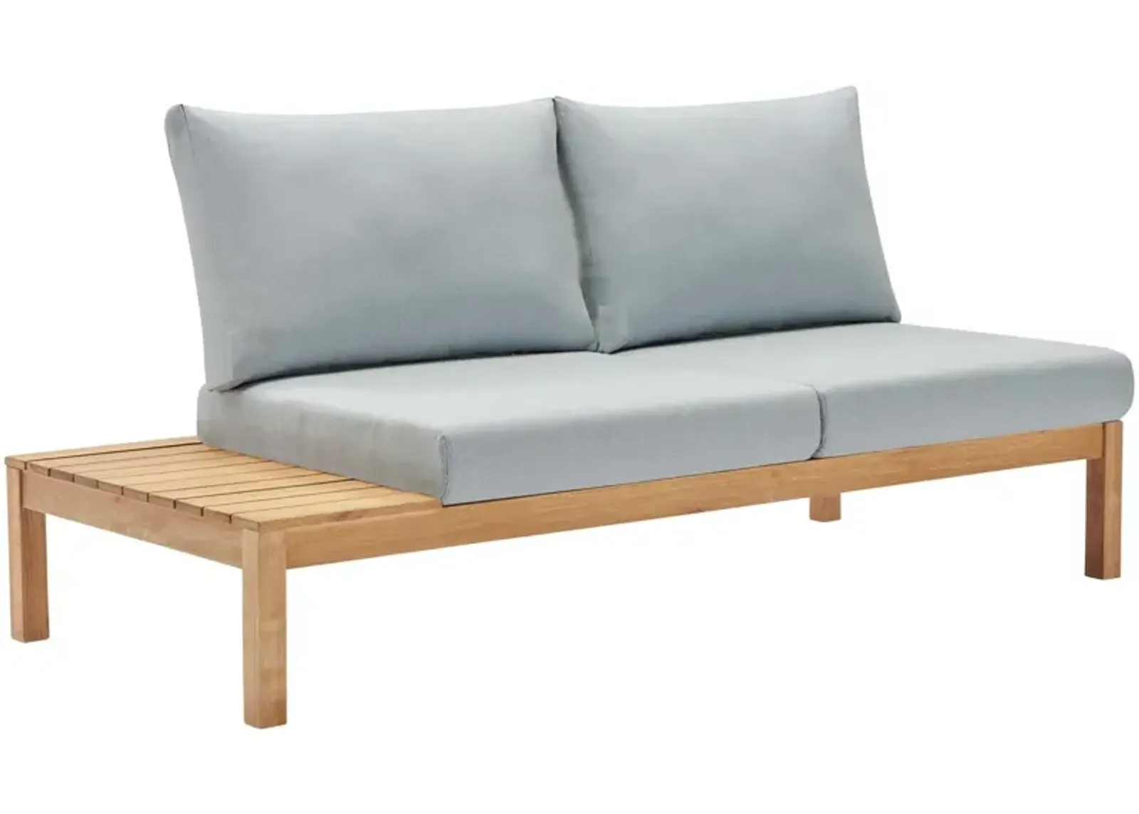 Freeport Karri Wood Outdoor Patio Loveseat with Left-Facing Side End Table in Natural Light Blue