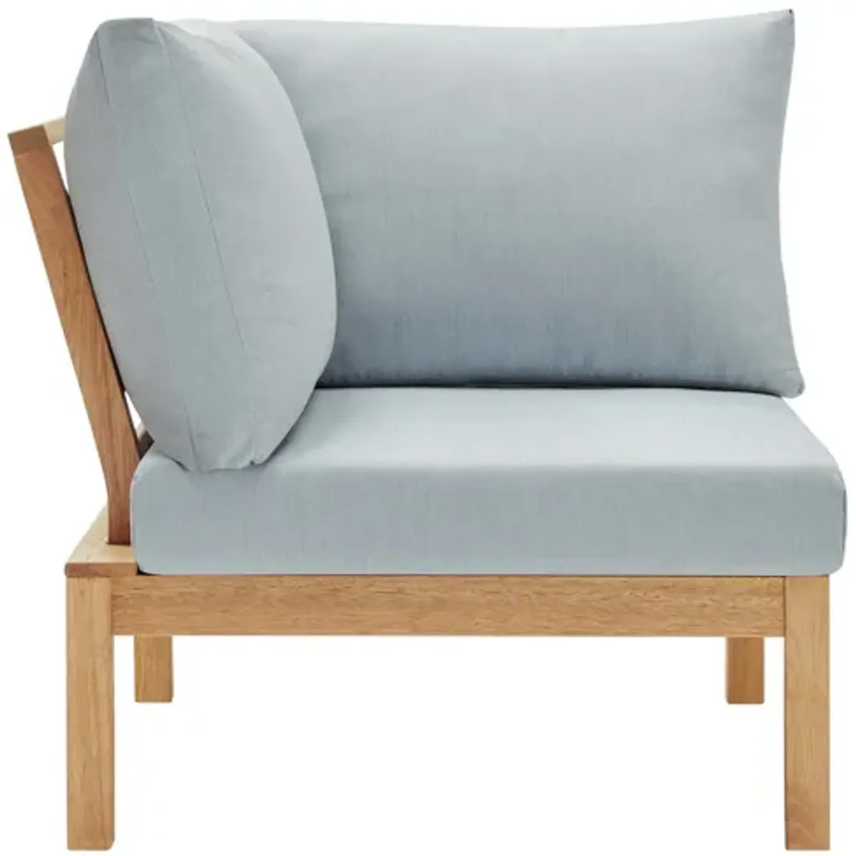 Freeport Karri Wood Sectional Sofa Outdoor Patio Corner Chair in Natural Light Blue