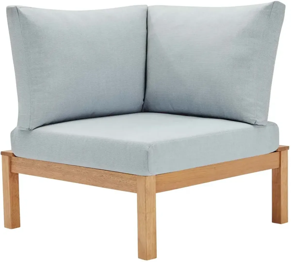 Freeport Karri Wood Sectional Sofa Outdoor Patio Corner Chair in Natural Light Blue