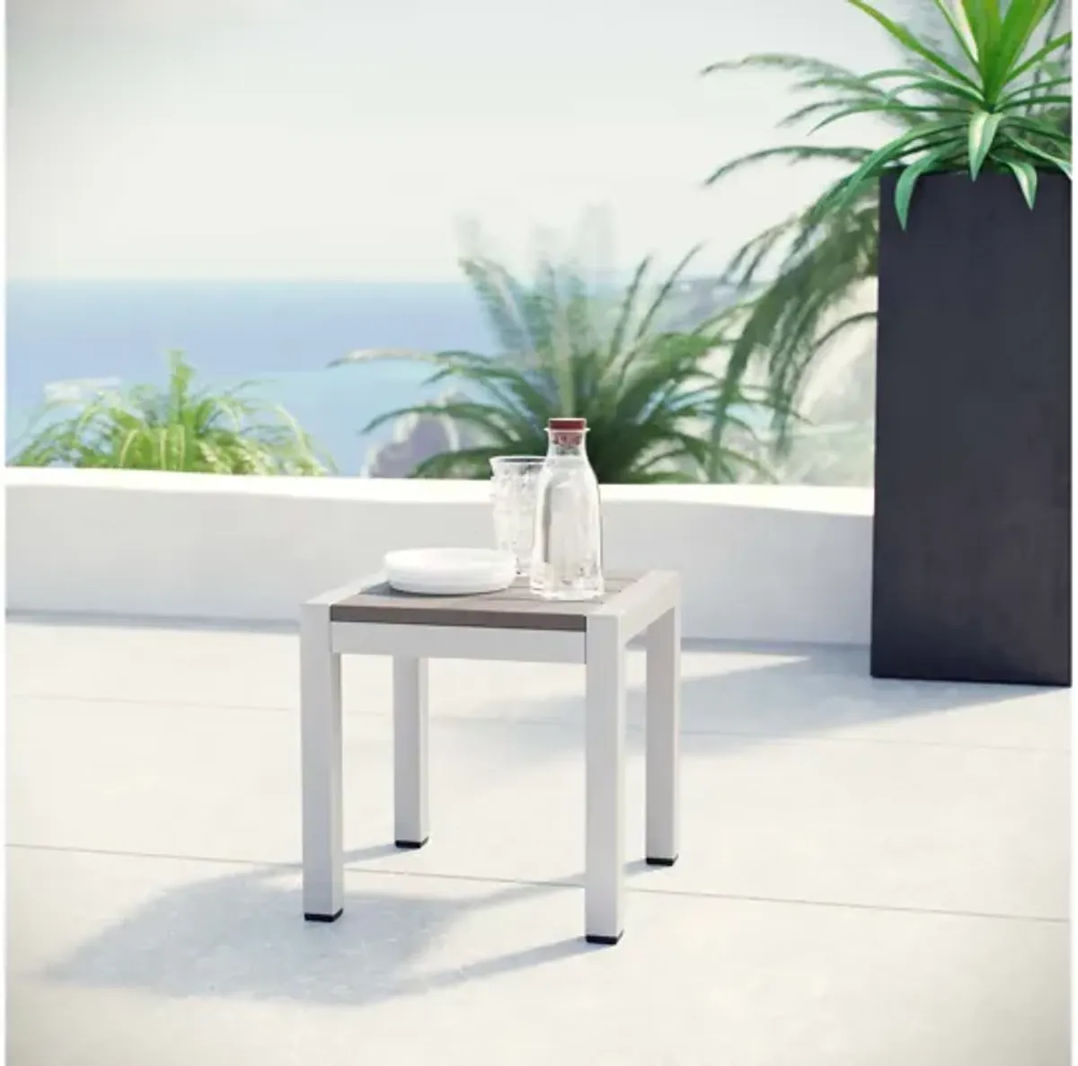 Shore Outdoor Patio Aluminum Side Table in Silver Gray