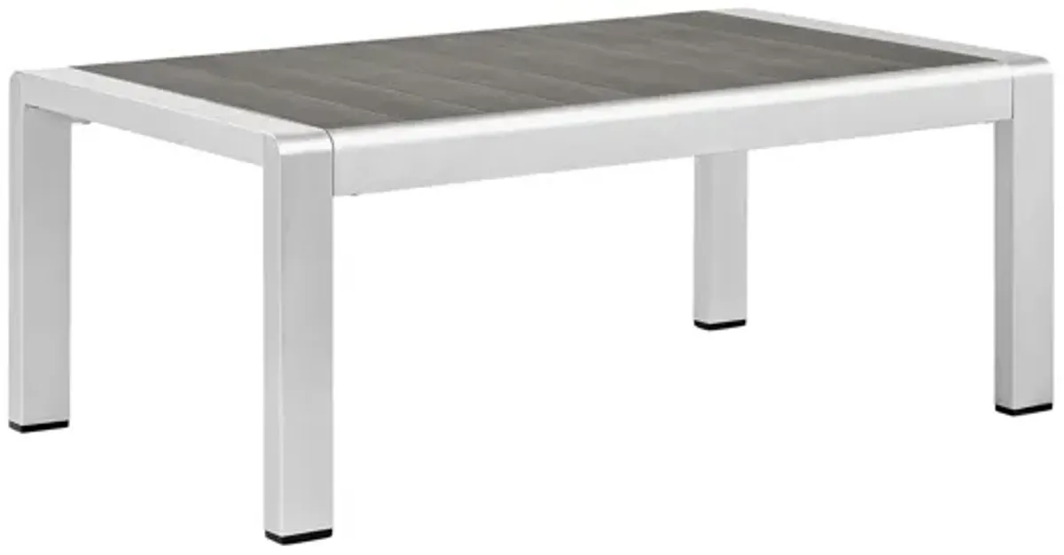 Shore Outdoor Patio Aluminum Coffee Table in Silver Gray