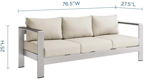 Shore Outdoor Patio Aluminum Sofa in Silver Beige