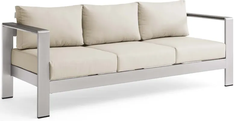 Shore Outdoor Patio Aluminum Sofa in Silver Beige