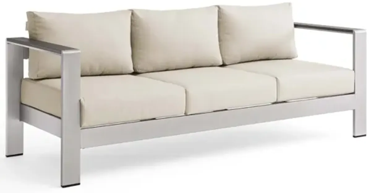 Shore Outdoor Patio Aluminum Sofa in Silver Beige