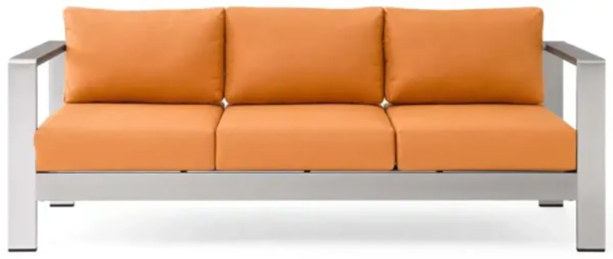 Shore Outdoor Patio Aluminum Sofa in Silver Orange