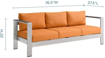 Shore Outdoor Patio Aluminum Sofa in Silver Orange