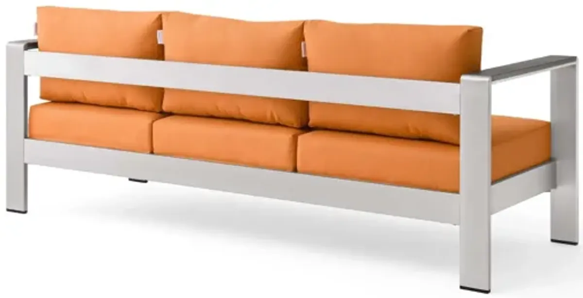 Shore Outdoor Patio Aluminum Sofa in Silver Orange