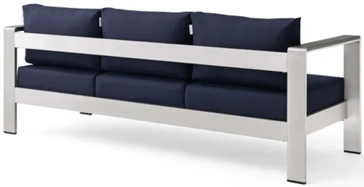 Shore Outdoor Patio Aluminum Sofa in Silver Navy