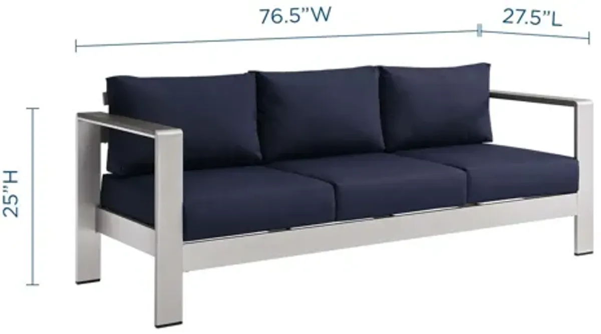 Shore Outdoor Patio Aluminum Sofa in Silver Navy