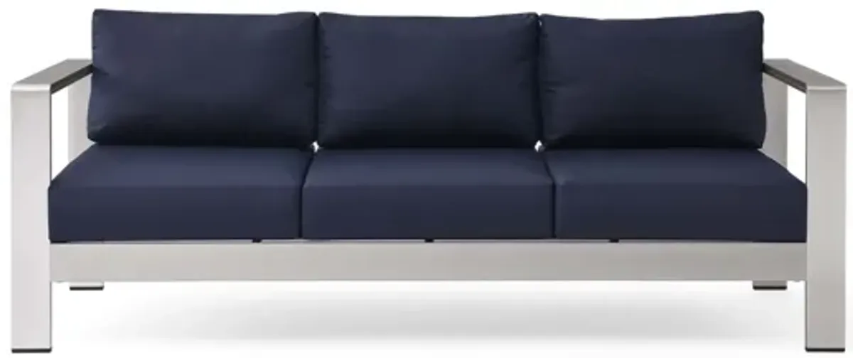 Shore Outdoor Patio Aluminum Sofa in Silver Navy