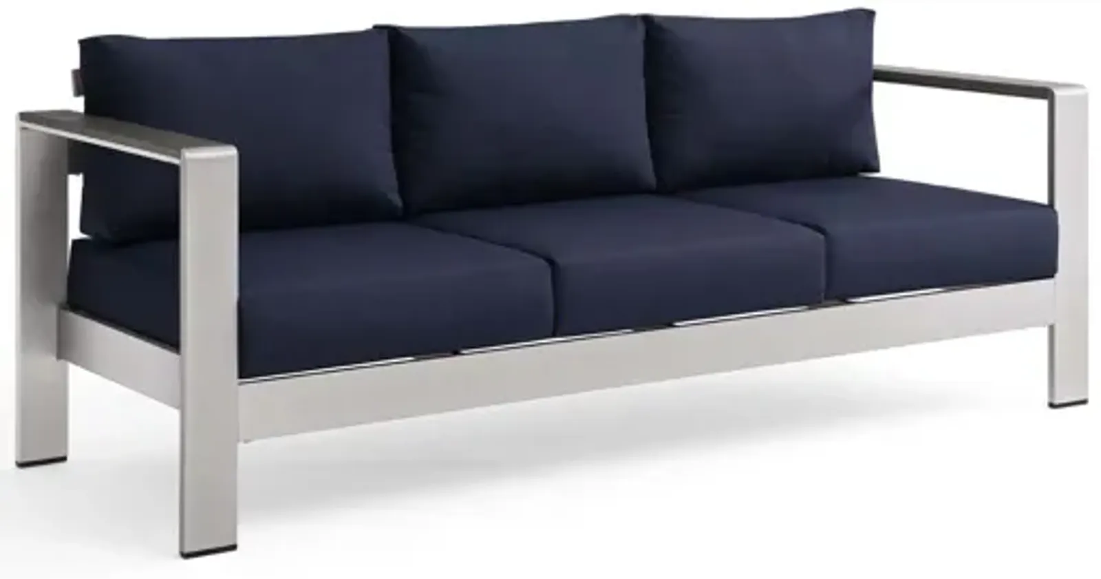 Shore Outdoor Patio Aluminum Sofa in Silver Navy