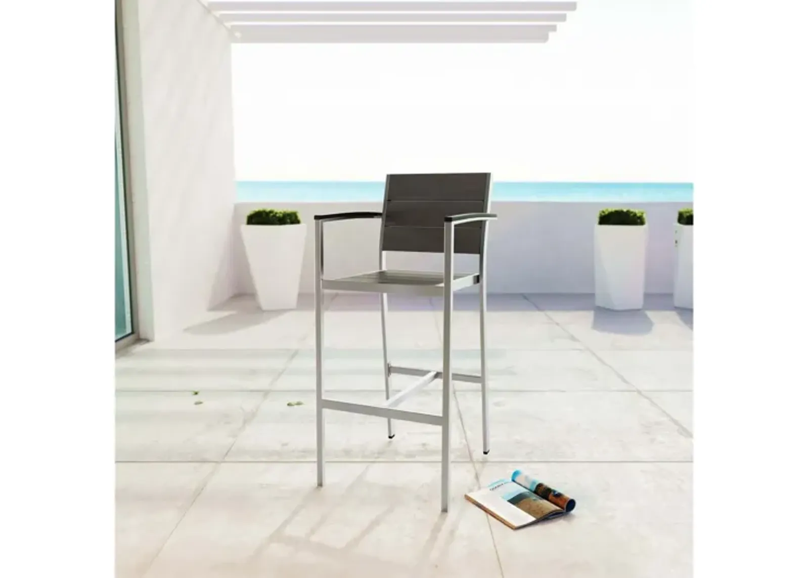 Shore Outdoor Patio Aluminum Bar Stool in Silver Gray