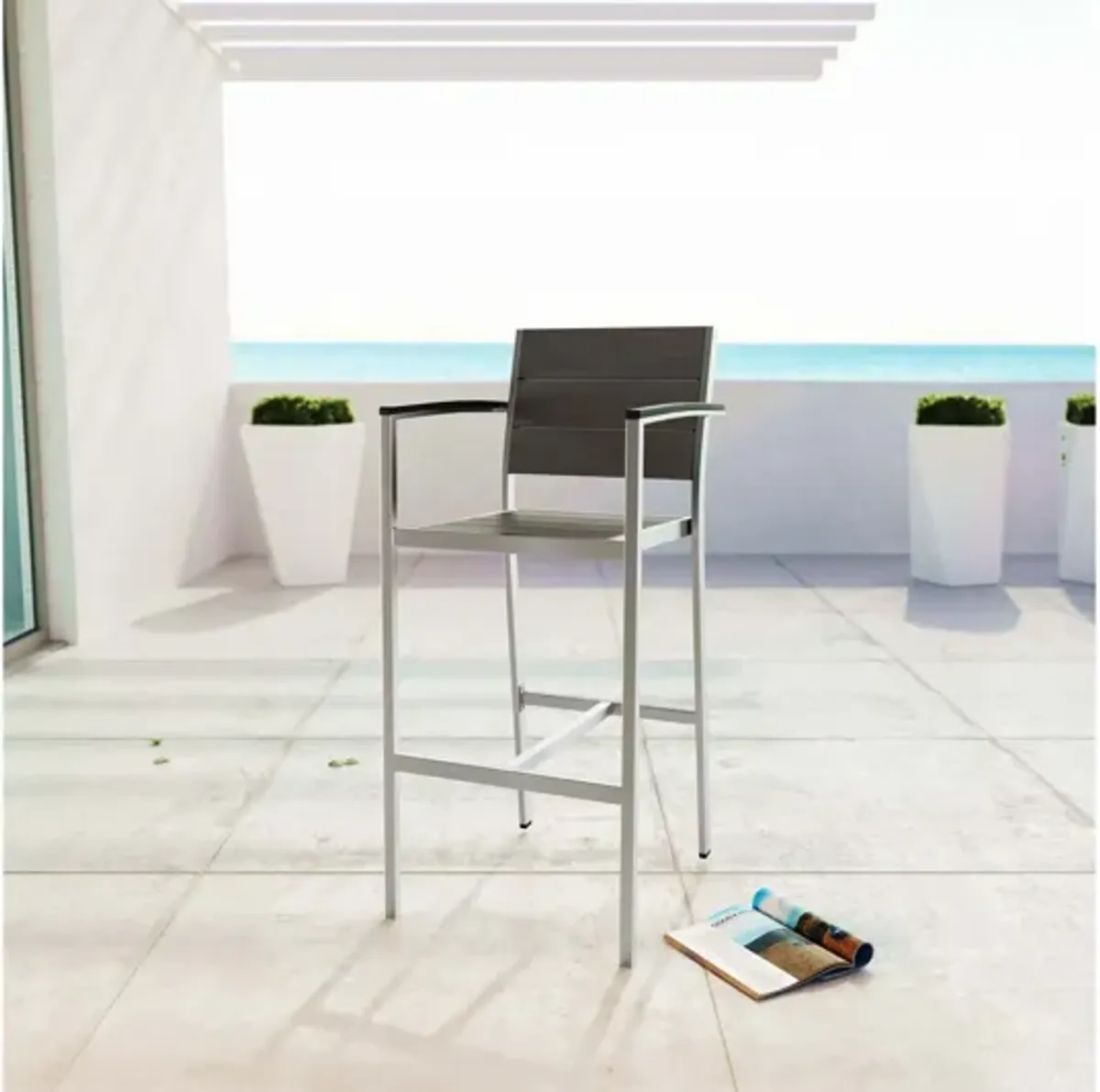 Shore Outdoor Patio Aluminum Bar Stool in Silver Gray