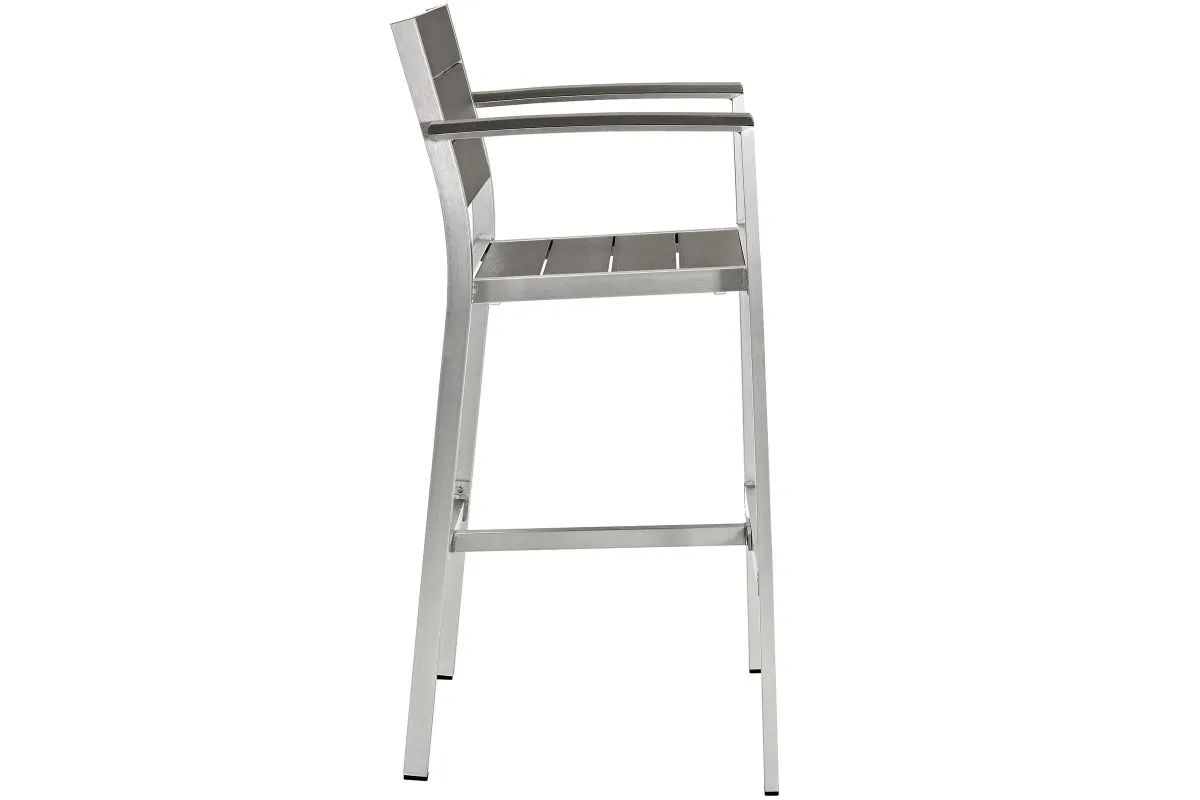 Shore Outdoor Patio Aluminum Bar Stool in Silver Gray