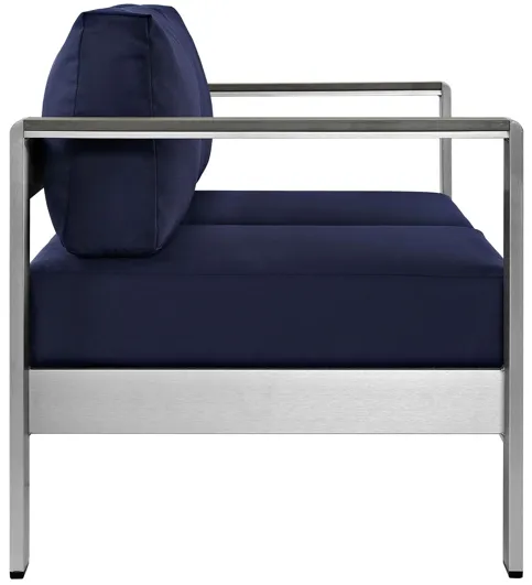 Shore Outdoor Patio Aluminum Loveseat in Silver Navy