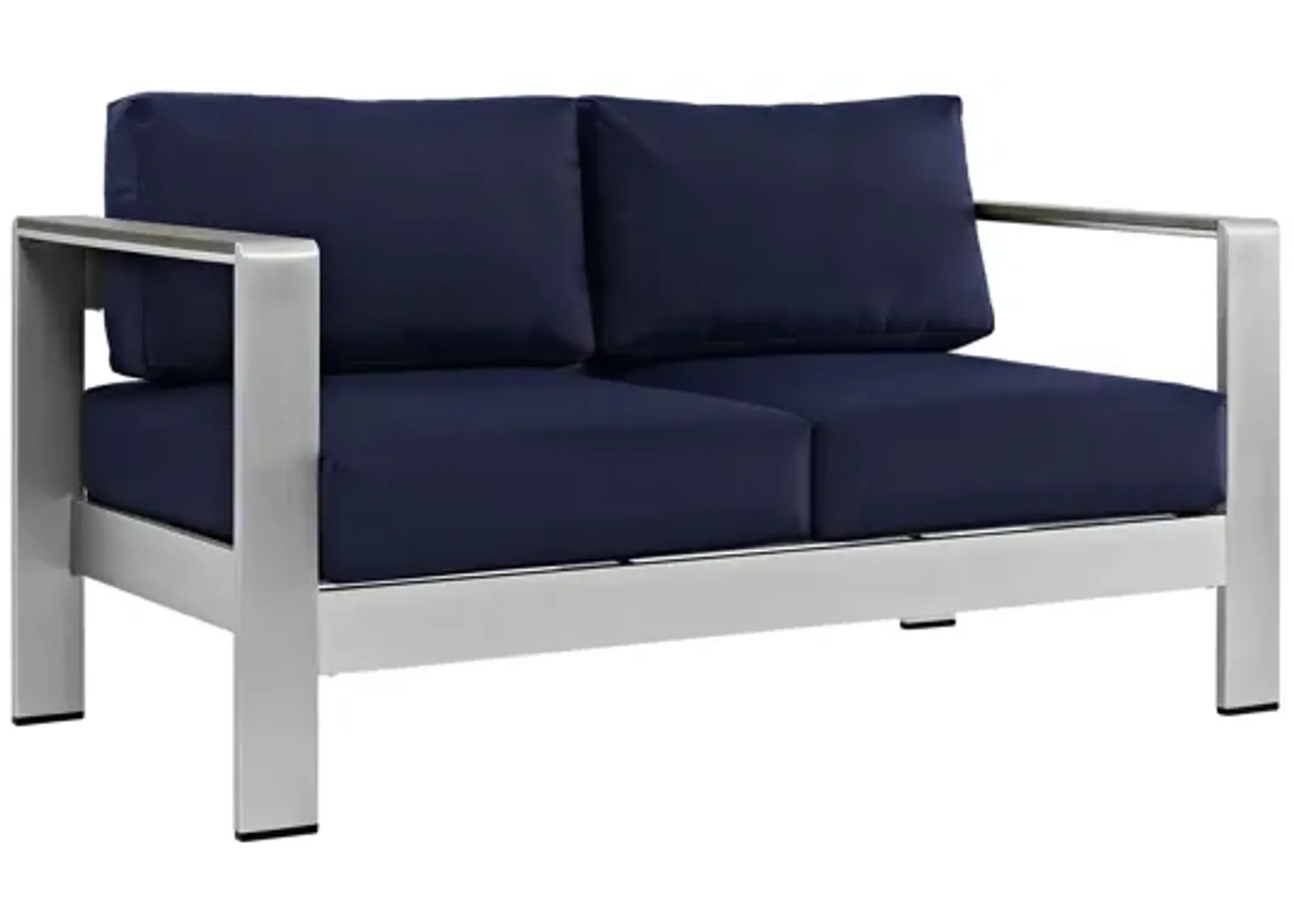 Shore Outdoor Patio Aluminum Loveseat in Silver Navy