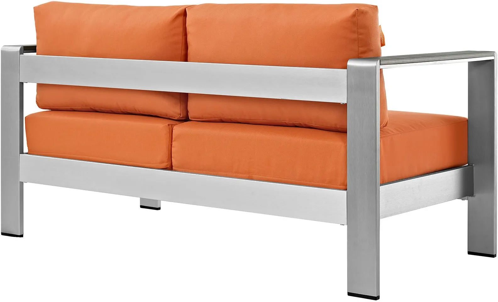 Shore Outdoor Patio Aluminum Loveseat in Silver Orange