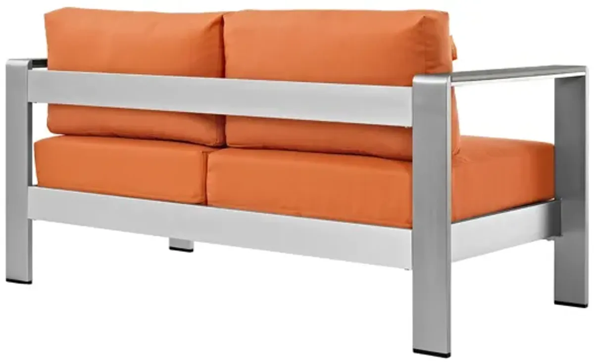 Shore Outdoor Patio Aluminum Loveseat in Silver Orange