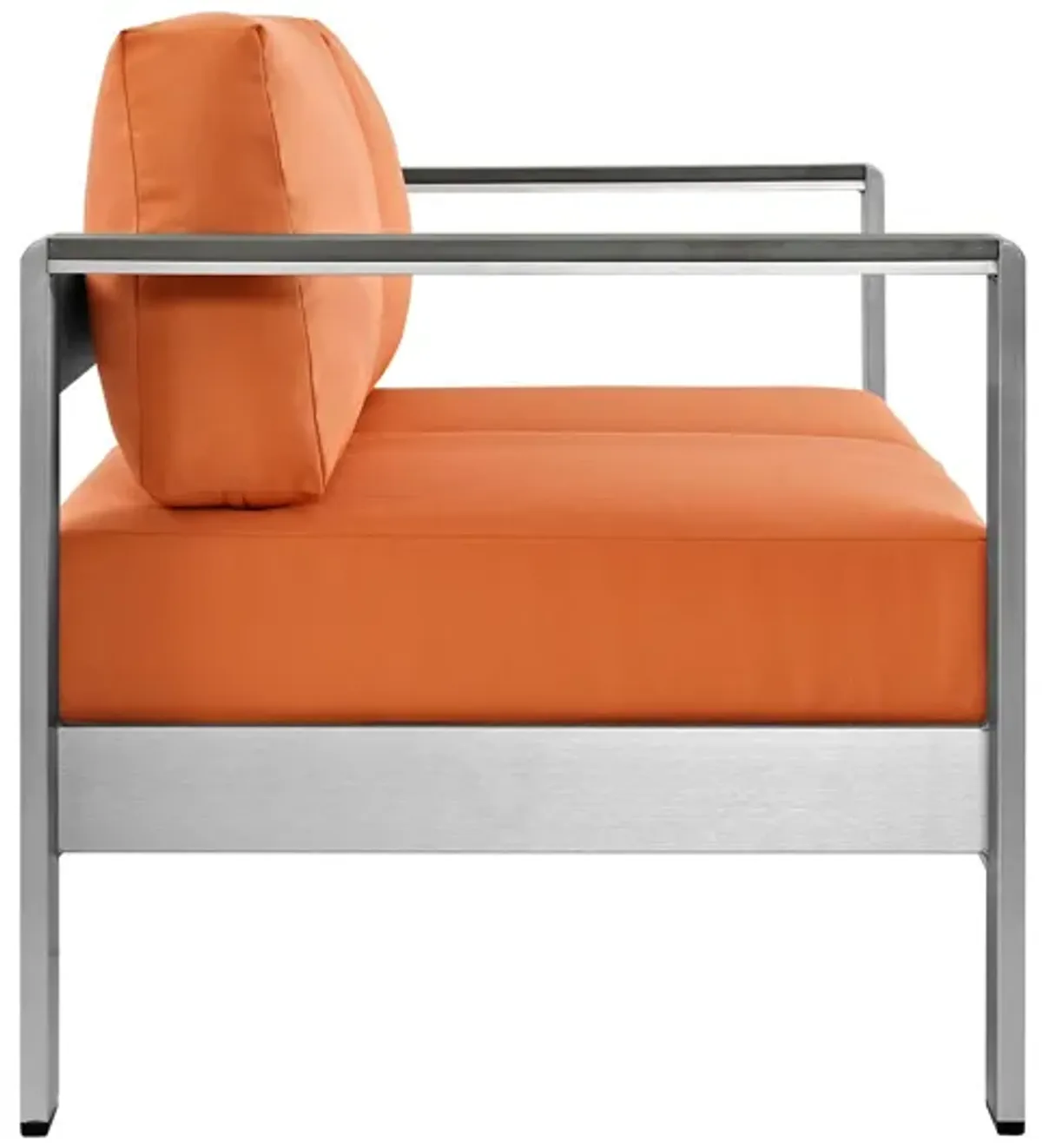 Shore Outdoor Patio Aluminum Loveseat in Silver Orange