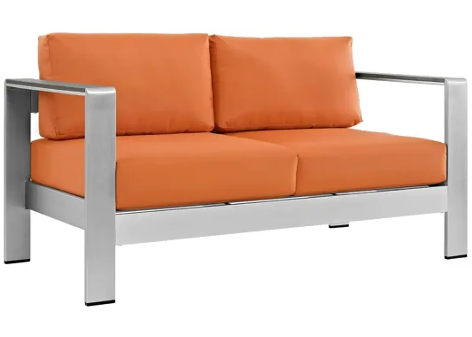 Shore Outdoor Patio Aluminum Loveseat in Silver Orange